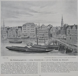 Scheelengangsbrücke, heutige Adolphsbrücke, Fleetseite Alter Wall in Hamburg.