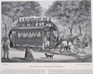 Eröffnung der Pferdebahn von Hamburg nach Wandsbek am 16. August 1866.