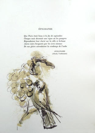 ÉPIGRAPHE de APOLLINAIRE, Lithographie de Suisse Artiste Hans Erni