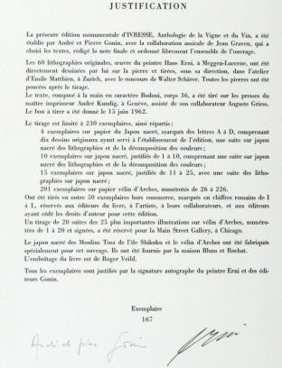 Justification Ivresse - La Vigne - Le Vin. Andre et Pierre Gonin, Hans Erni.