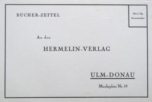 Bücher-Zettel Hermelin-Verlag Ulm-Donau 1924