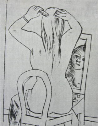 Max Beckmann Radierung "Sich kämmende Frau"