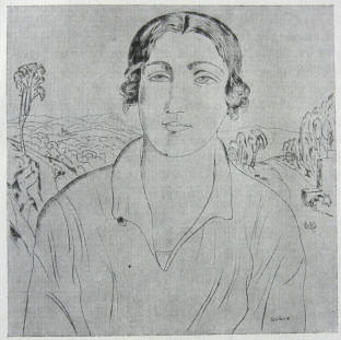 Otakar Kubin, frz. Othon Coubine, Radierung "Frau in Landschaft"