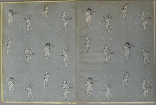 Paul Hey Sang und Klang für's Kinderherz, illustrierte Vorsatzblätter mit musizierenden Engeln.