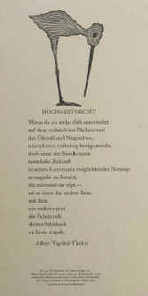 Zbigniew Dolatowski - Albert Vigoleis Thelen - Hochgestorcht. Einblattdruck mit  Linolschnitt  Aldus Presse 1993.