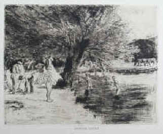 Max Liebermann Original Radierung Badende Jungen von 1896.