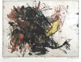 Carl Bianga abstrakte Komposition farbige Radierung von Karl Bianga signiert.