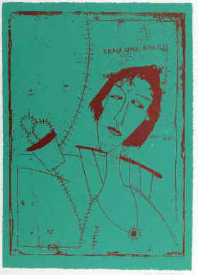 Künstler Arne Petersen - Frau und Kaktus. Siebdruck. Original Farbserigraphie von Arne Petersen signiert.