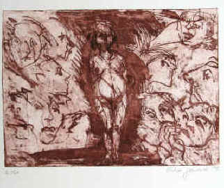 Künstlerin Ika (Erika) Gerrard. Radierung 1993, weiblicher Akt, nummeriert und signiert.
