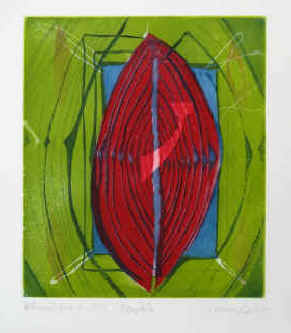 Künstler Willibrord Haas - Mandala. Original Farbradierung signiert 1995.