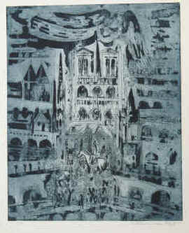 Etienne Ret - Notre Dame et les ponte de Paris. Gravure originale signée par le artiste Etienne Ret. 