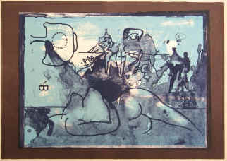 Künstler Gisbert Pupp - Blauer Traum an der See. Farblithographie nummeriert und  signiert 1965.