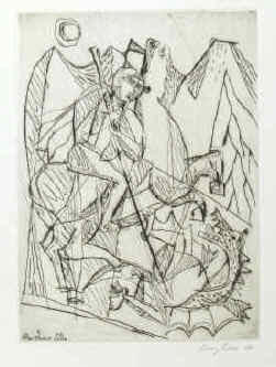 Künstler Eduard Bargheer - Der heilige Georg tötet den Drachen. Original Radierung von Eduard Bargheer signiert