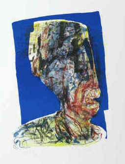 Johannes Heisig farbige Lithographie Kopf von 1992 signiert. Original Farblithographie vom Künstler handsigniert.