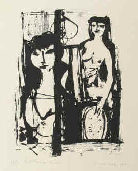 Fritz Grasshoff - Mädchen am Fenster, weiblicher Akt. Original Lithographie von Fritz Graßhoff 1955. Auflage 10 nummerierte und signierte Exemplare.