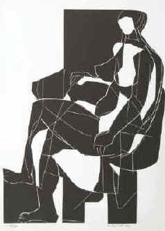  Diether Ritzert - Sitzende.  Linolschnitt von 1963 vom Künstler signiert und nummeriert.