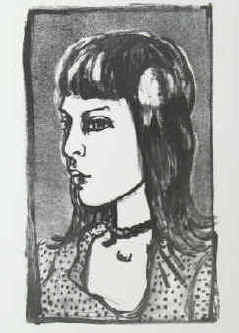 Künstlerin Elisabeth Steineke - Mädchenkopf. Original Lithographie von 1954 signiert.