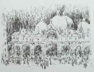 Claus Wallner - San Marco Venedig. Original Lithographie 1962 signiert.