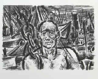 Frans Masereel - Hafenarbeiter. Original Lithographie von Frans Masereel 1963 im Stein signiert.