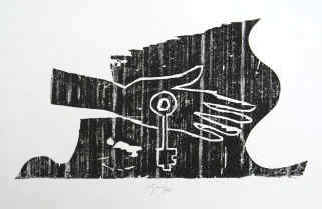 Felix Droese - "d-Schlüssel im Holz" aus der Serie "6 Schlüssel im Holz". Original Holzschnitt von Felix Droese 1995 signiert.