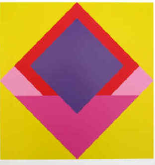 Künstler Helmut Sundhaußen - Geometrische Komposition 1971 rot-gelb, farbiger Siebdruck Farbserigraphie signiert und nummeriert. 
