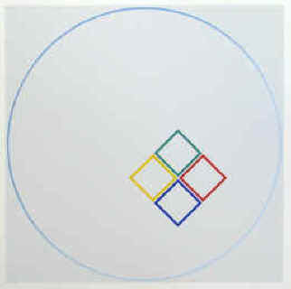 Siebdruck von Künstler Friedrich Geiler, Farbserigraphie 1994, Serigrafie zur Quadratur des Kreises signiert und nummeriert.