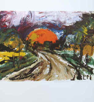Lothar Malskat - Untergehende Sonne und Straße /Sun-set on the road / La route du soleil couchant / Ondergaande zon en straat. Color Poster.