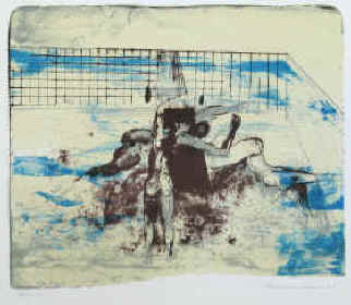 Schwimmbad Farblithographie. farbige Lithographie signiert, datiert 68 (1968) und nummeriert. Auflage 100 Exemplare.