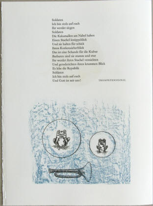 Farblithographie vom Künstler Max Ernst: Ballade Soldaten