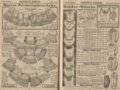 Damen Unterröcke, Promenadenröcke, Renforcé mit Stickerei, Stickereivolant, Kinderwäsche für kleine Knaben und Mädchen.