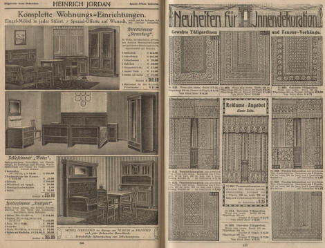 Wohnungseinrichtungen, Möbel, Herrenzimmer, Schlafzimmer, Speisezimmer, Gardinen, Vorhänge, gewebte Tüllgardinen und Fenstervorhänge, Fensterdekoration