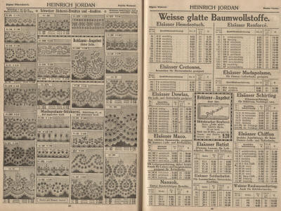 Schweizer Stickerei Einsätze und Ansätze,  Elsässer Renforcé, Cretonne und Madapolame, Dowlas, Schirting, Maco, Batist, Chiffon, Nanzok, Seidenbatist für Luxuswäsche