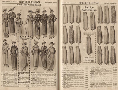 Damen Staubmantel und Damen Alpaka-Mäntel, aus Wollpopeline, mit Moirébesatz, Raglan aus Comoseide,  Röcke aus Cheviot mit Stepperei, Waffelstoff, feinrippiger Diagonalstoff