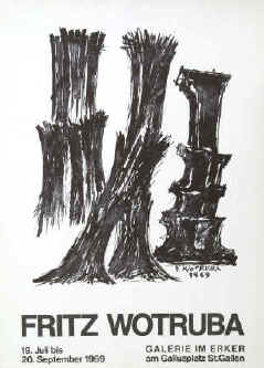 Fritz Wotruba - große Original Lithografie vom Stein gedruckt. Plakat der Ausstellung Erker Presse Galerie St. Gallen 1969.