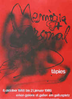 Antoni Tàpies - Memòria Personal. Original color lithograph exhibition 1988  Erker Presse Galerie St. Gallen. Limited edition of 700.