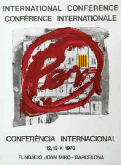 Antoni Tàpies - Pen, P. E. N. club International Conference, Conférence internationale, Conferència internacional. Original color lithograph 1978 at Foundation Joan Miro, Barcelona.