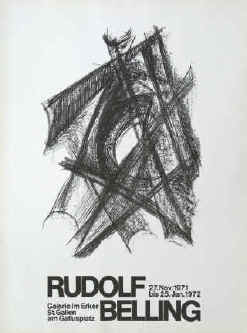 Ausstellungsplakat - Rudolf Belling. Original Lithographie. Plakat der Ausstellung vom 27. November 1971 - 25. Januar 1972 in der Erker Presse Galerie St. Gallen. 