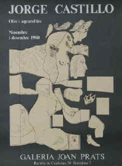 Jorge Castillo - Olis i aquarelles. Original color lithograph poster for the exhibition 1980 at Galeria Joan Prats, Barcelona.