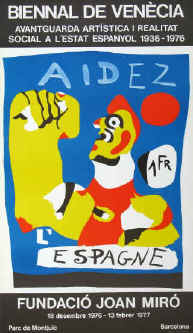 Poster Joan Miró - Aidez l'Espagne. Biennal de Venecia.  Foundation Barcelona 1976, cartel, affiche.