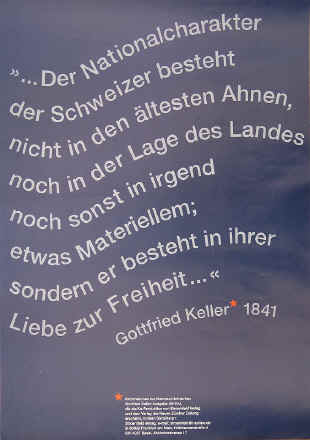 Gottfried Keller: Der Nationalcharakter der Schweizer. Plakat von 1996.