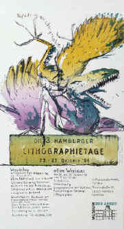 Teßmer, Michael - Die 3. Hamburger Lithographie-Tage. Original Farblithografie. Plakat zum Lithografie-Workshop im Oktober 1996 im Museum der Arbeit Hamburg.