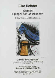 Elke Rehder 1992 Galerie Buschgraben Berlin. Chess Posters, Schach Plakate, Affiches jeu d'échecs, Carteles de exposición arte y ajedrez.