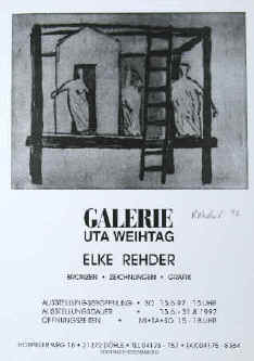 Ausstellungsplakat Elke Rehder - Bronzen, Zeichnungen, Grafik. 1997 Galerie Uta Weihtag. art exhibition posters, Ausstellungsplakate, affiches d'expositions d'art, carteles de exposiciónes