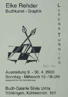 Ausstellungsplakat - Elke Rehder -  Ausstellung 2000 Buch-Galerie Silvia Umla. Chess Posters, Schach Plakate, Affiches jeu d'échecs, Carteles de exposición arte y ajedrez.