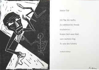 Erstausgabe Gedicht von Gerhard Stübner signiert, Schach SpielerTod Holzschnitt von Elke Rehder