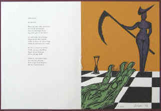 Stefan Andres Gedicht an den Tod,  Einblattdruck mit Holzschnitt von der Künstlerin signiert