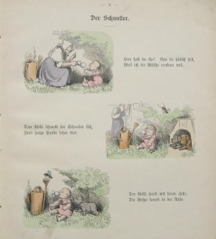 "Der Schnuller" von Wilhelm Busch, handkoloriert von ca. 1890