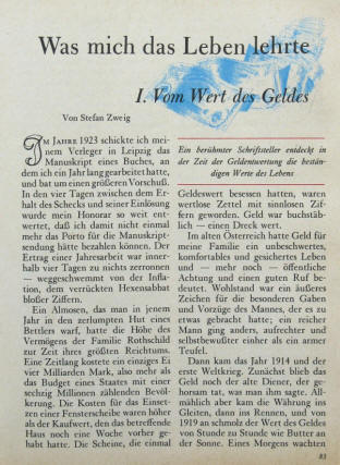 Stefan Zweig: Vom Wert des Geldes 1941 und 1956